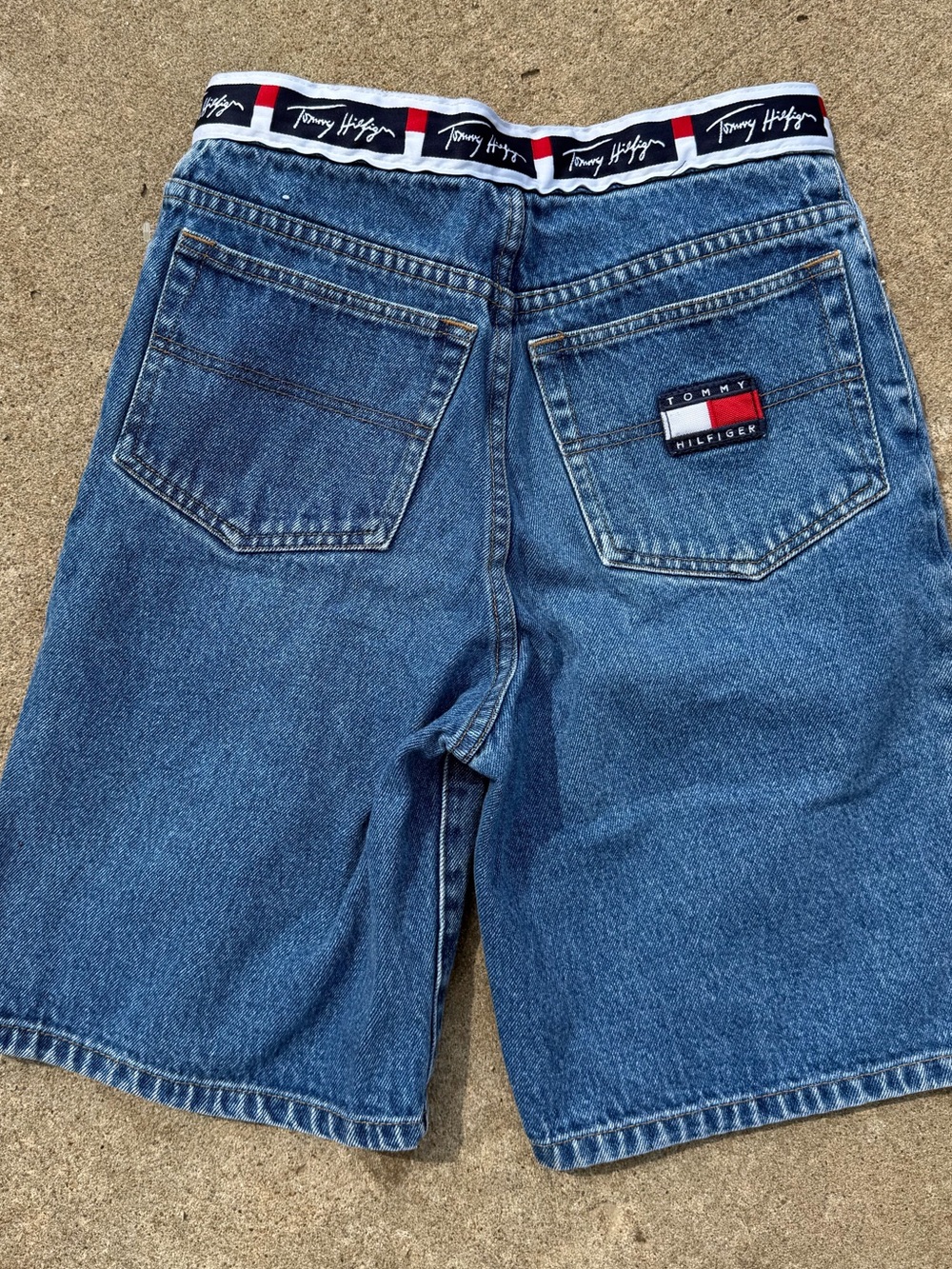 Tommy Hilfiger boys Blue Denim Shorts with Logo Patch and Branded Waistband
